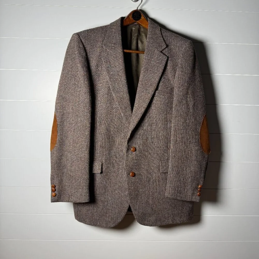 Harris Tweed Blazer Mens Brown Beige Pure Scottish Wool Herringbone Tweed